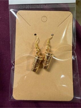 Cute Gold Starbucks Coffee Cup Earrings